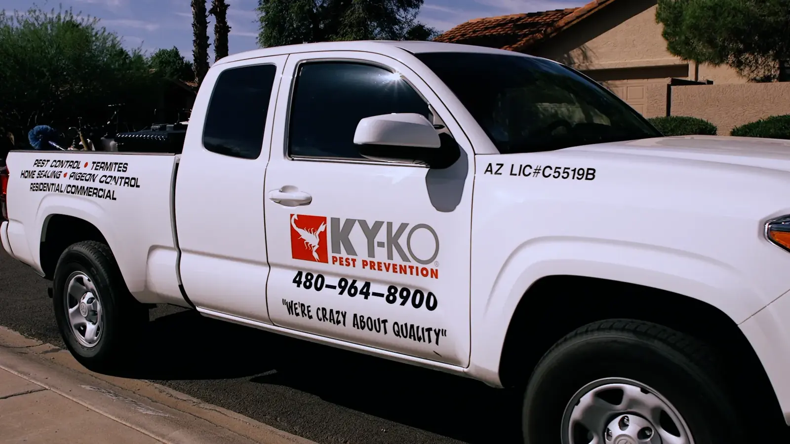 Side of a KY-KO Pest Prevention service truck